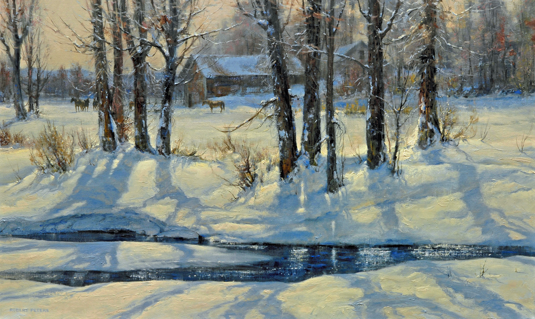 Robert Peters "December Banks" 24x40 oil on linen - Private Collection