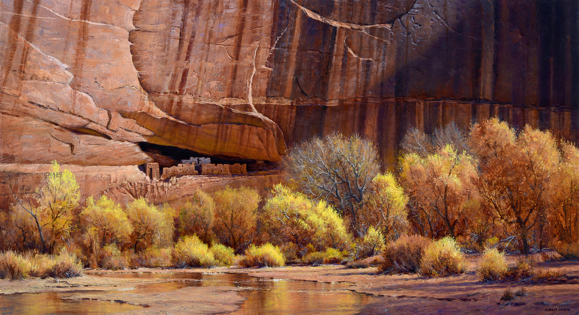 Robert Peters "Ancestral Gold Canyon de Chelly" 32x58 oil - Private Collection