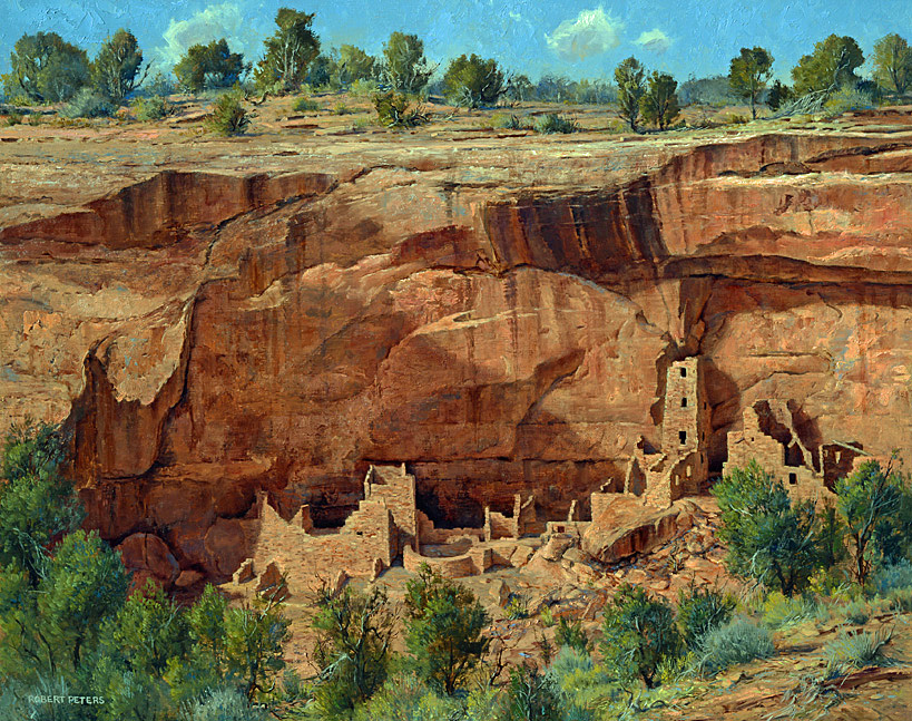 Robert Peters "Square Tower, Mesa Verde" 24x30 oil - Private Collection