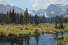 Robert Peters "Indian Peaks Sanctuary" 28x50 oil - Sold, private collection